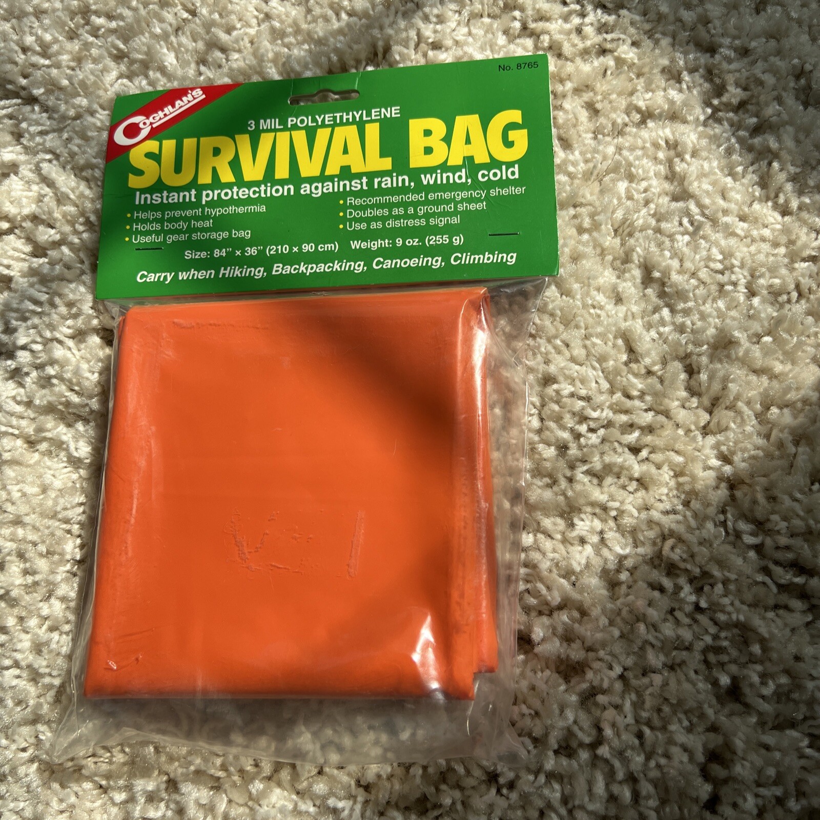 Coghlan’s 3 Mil Waterproof Survival Bag Emergency Bivy Sleeping Bag Orange.