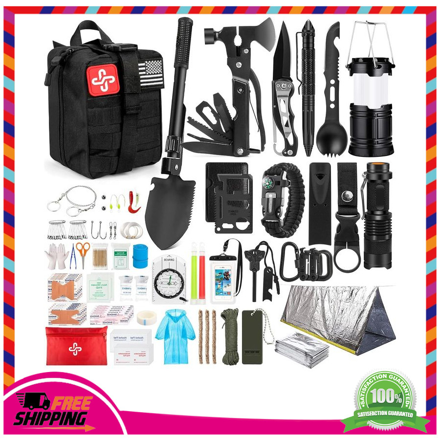 250Pcs Survival Kit First Aid Kit with Emergency Tent Molle Bag for Camping Gear