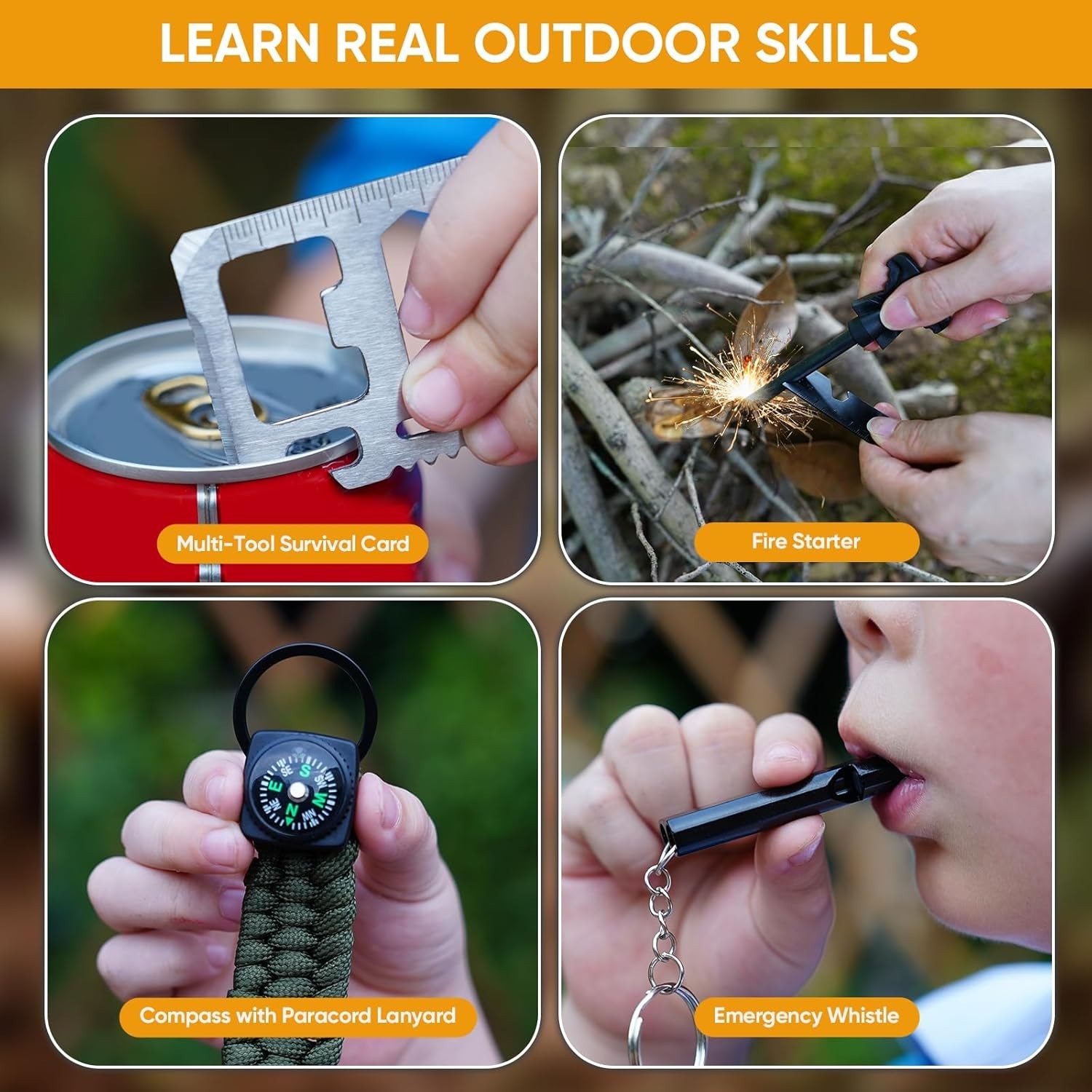 Complete Kids Survival Set with Knife, Fire Starter, Multi-tool and Carry Case