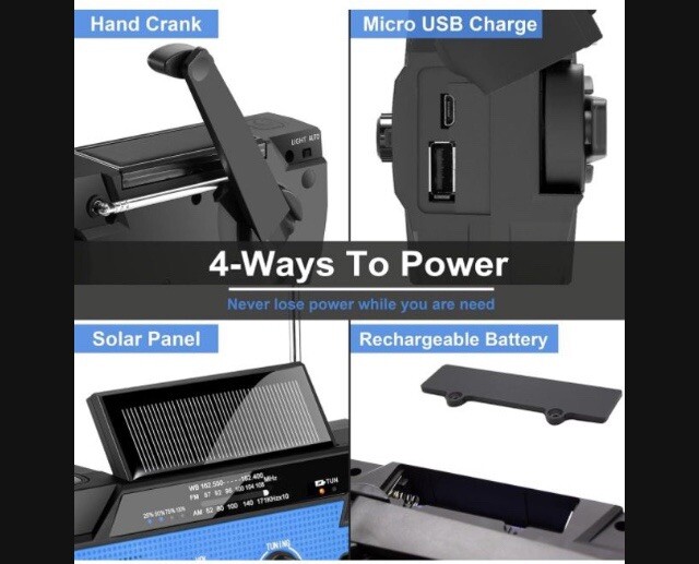 Emergency Crank Weather Radio/flashlight 4000mAh Solar Hand Crank Portable AM/FM