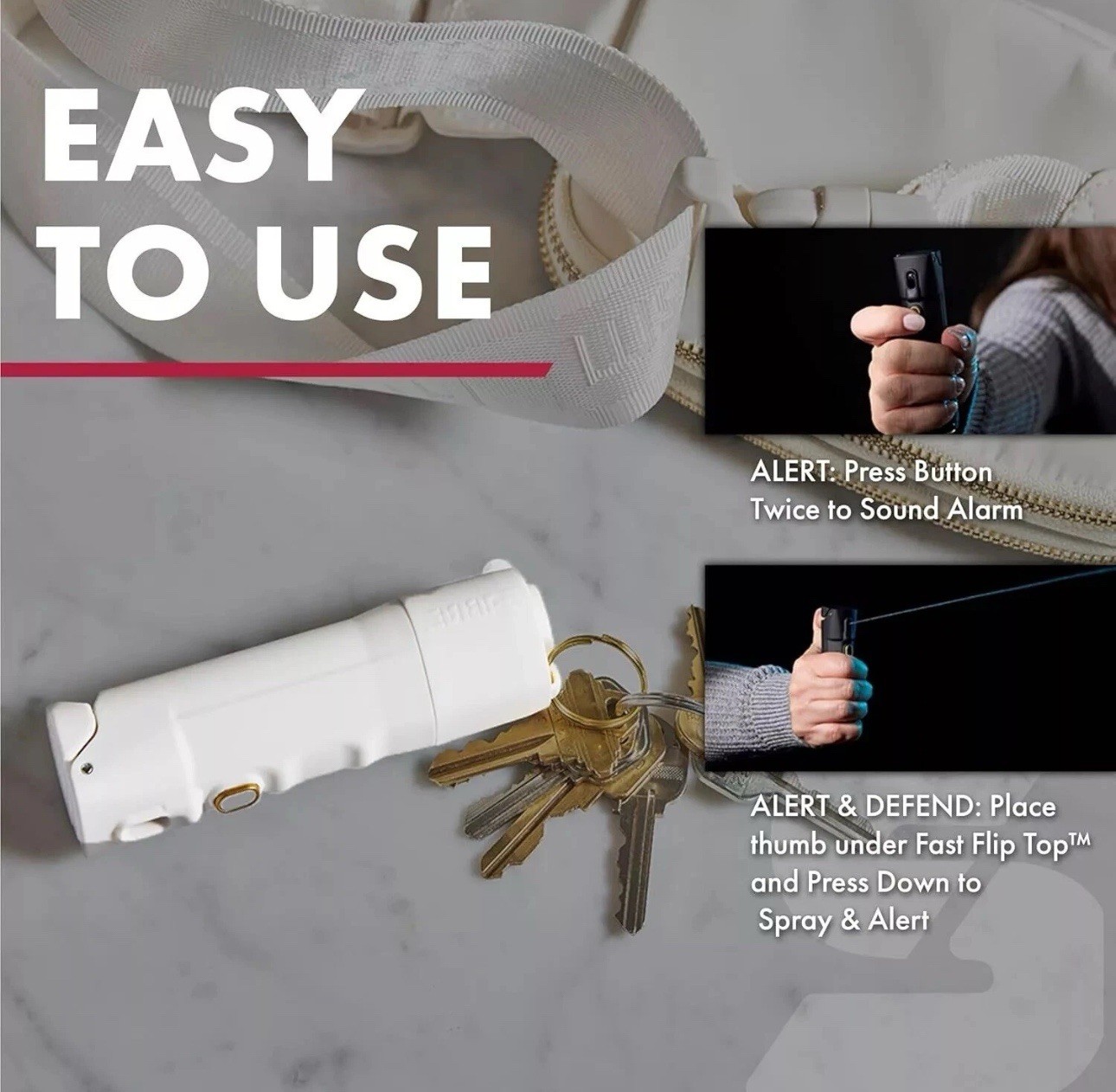 Sabre 2-in-1 Pepper Spray Flip Top White W/keyring UV Dye w/Built-in 130dB Alarm