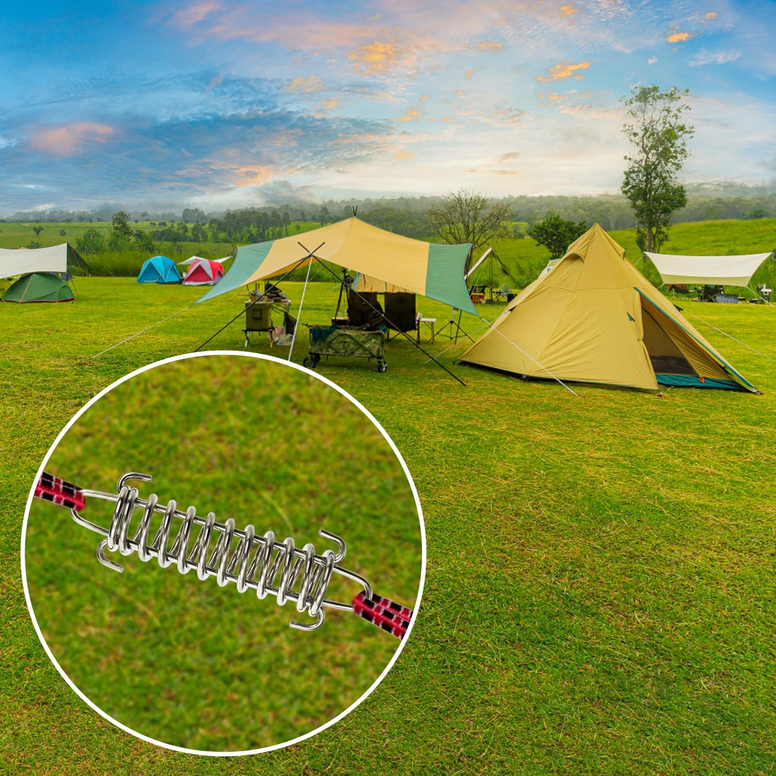 Suwimut 12 Pieces Tent Spring Buckle, Windproof Stainless Steel 4.5″, Silver