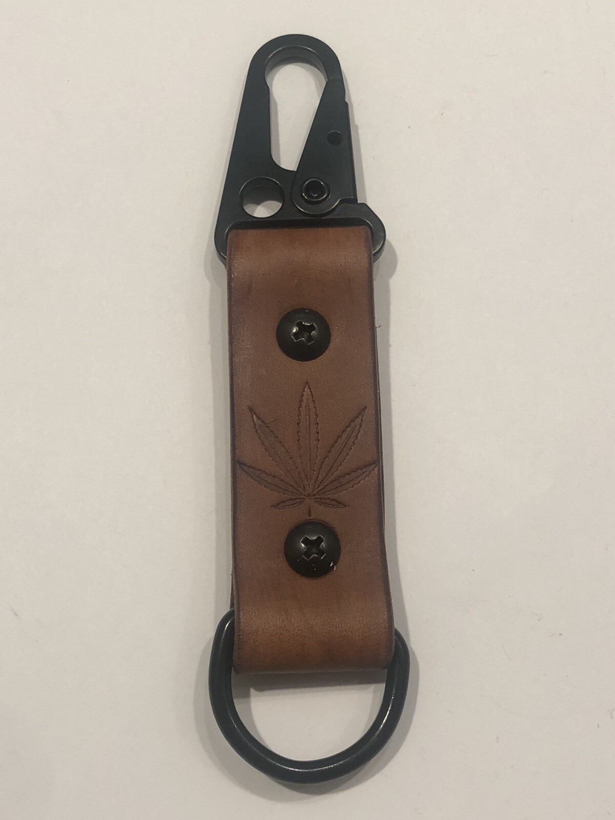 HK Clip Leather Keychain With Hemp/cannabis Leaf Stamp