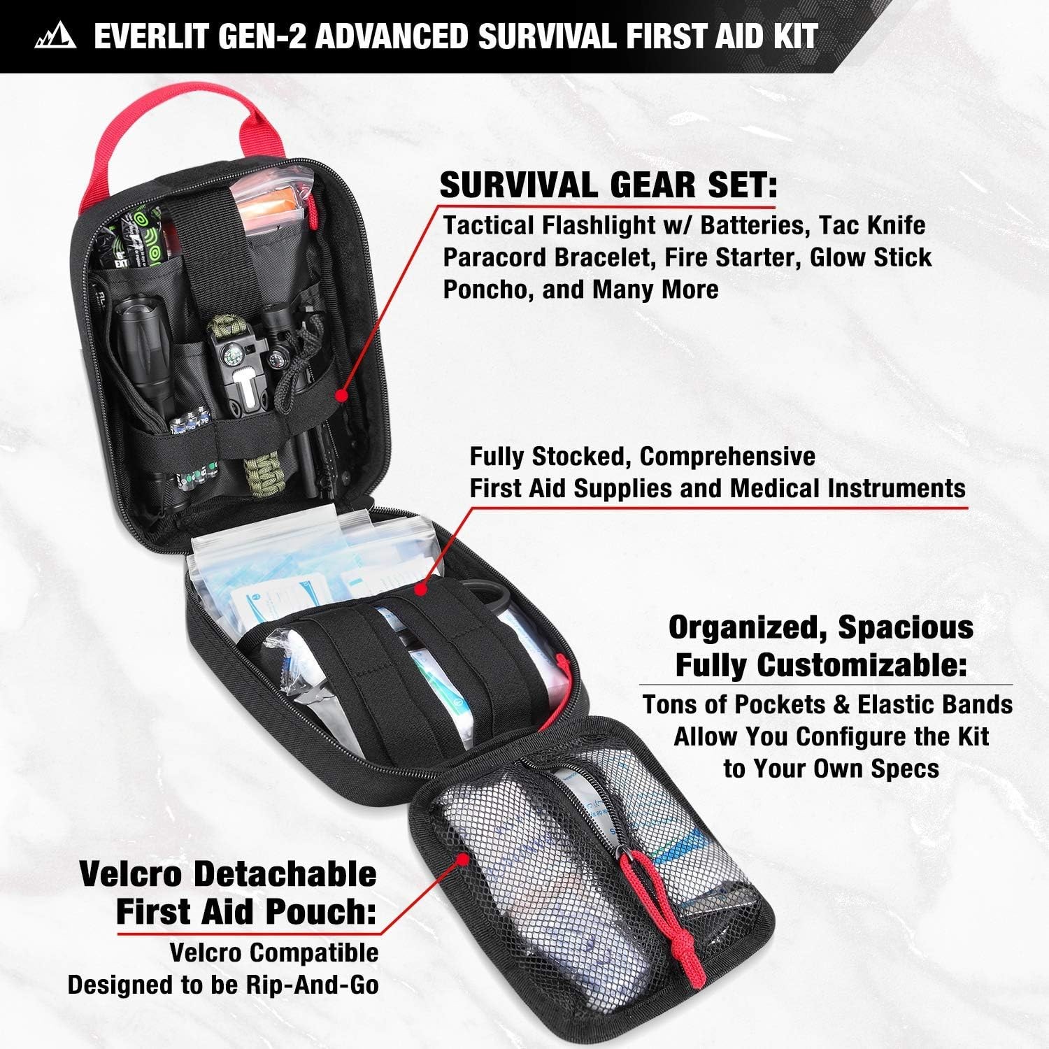 Survival Upgraded Survival First Aid Kit Emergency Gear Trauma Kit with 1000D Ny