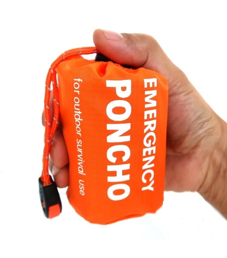 1-20 Emergency Survival Raincoat Reusable Mylar Thermal Blanket Poncho Whistle