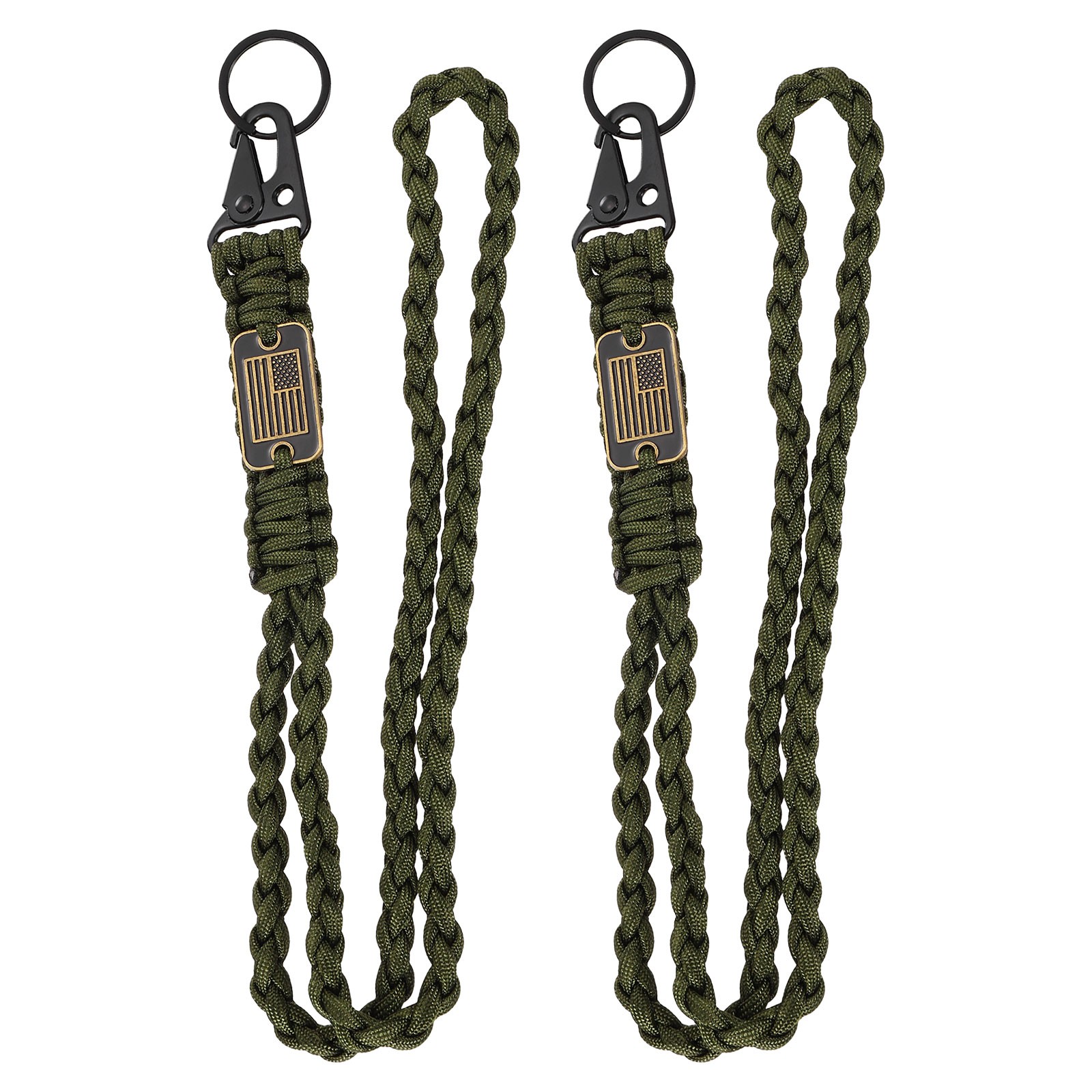 2Pcs Paracord Lanyard, Strong Lanyard with USA Flag, Olive Green