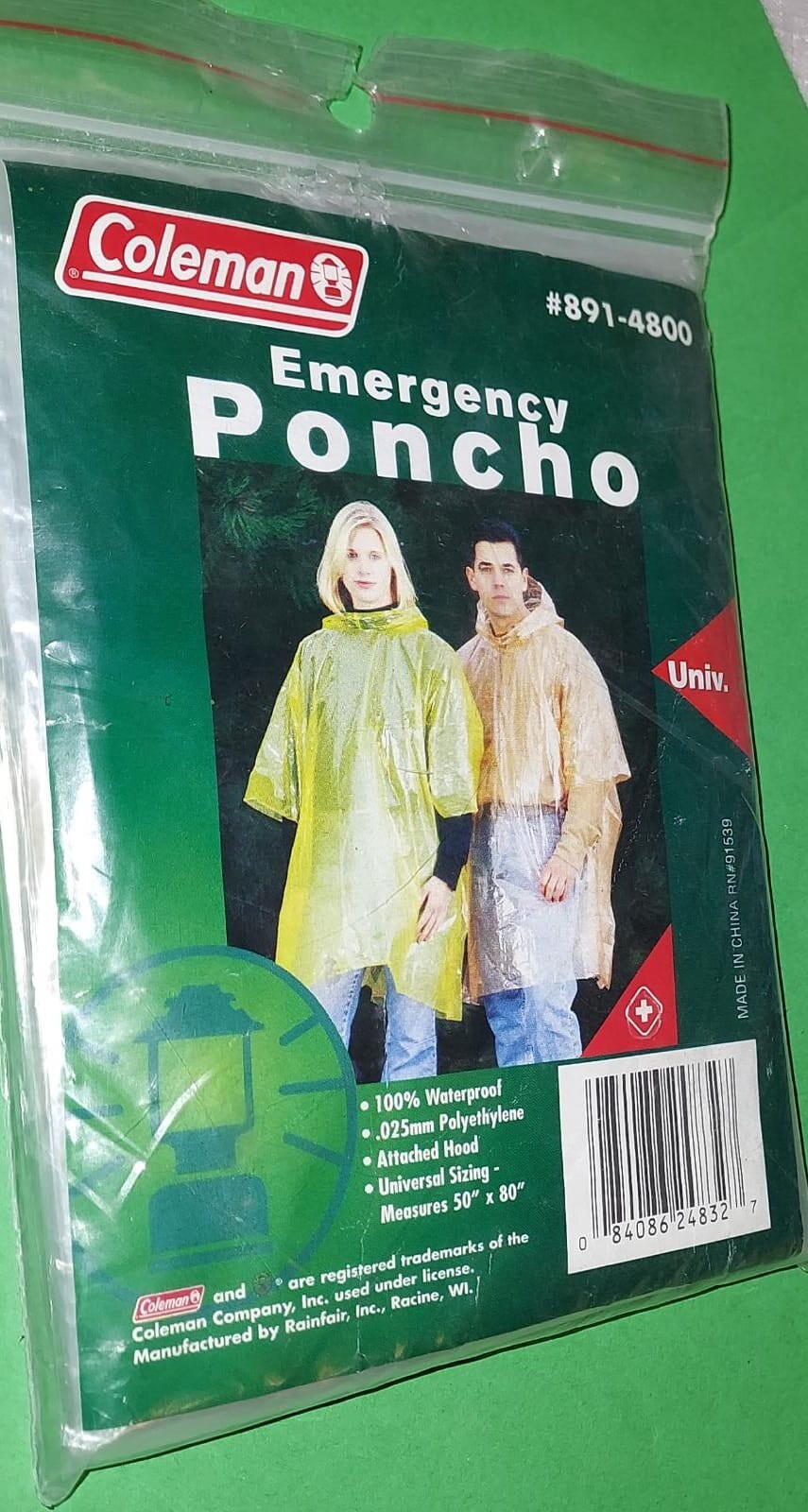 Aff 105j6 wear camp rain weather Coleman Emergency Poncho micro size Red SEALED