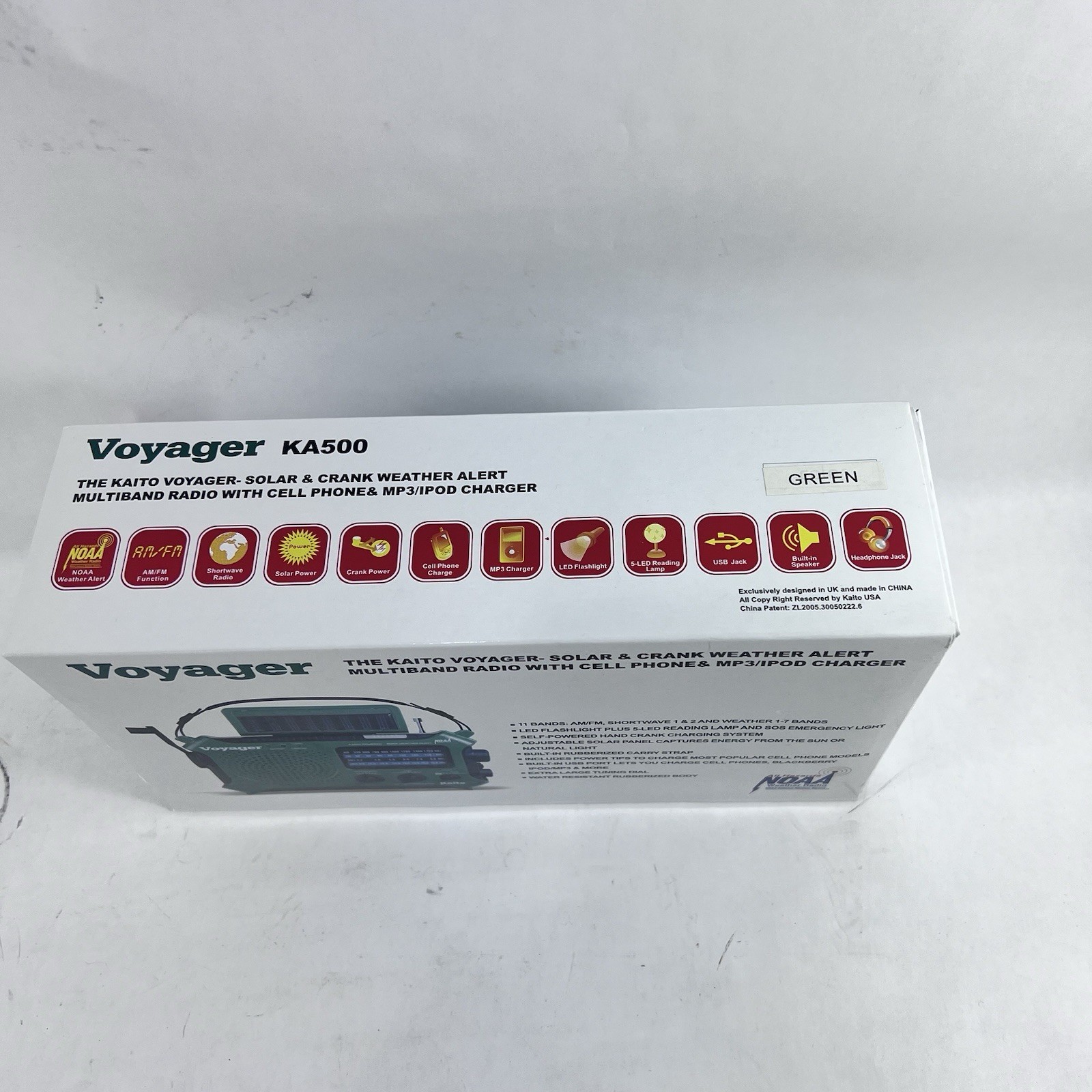 Green Kaito KA500 Voyager Solar Crank Battery Survival Radio AM FM Shortwave New