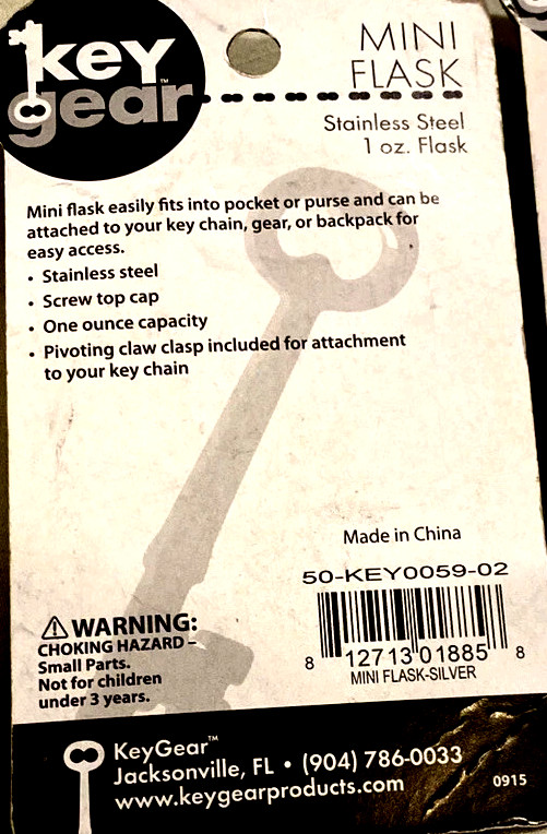 MINI FLASK KEYCHAIN 1oz emergency survival gear novelty 50-key0059-02 GIFT fun