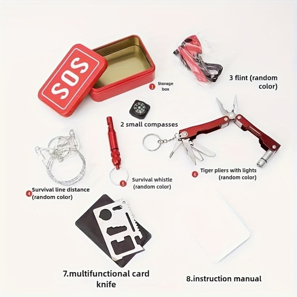 SOS Emergency Survival Kit 6Pcs Outdoor Gear fits Camping Hiking and Backpacking