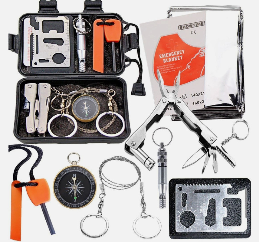 Survival Kit Outdoor Emergency Gear for Camping Hiking Black