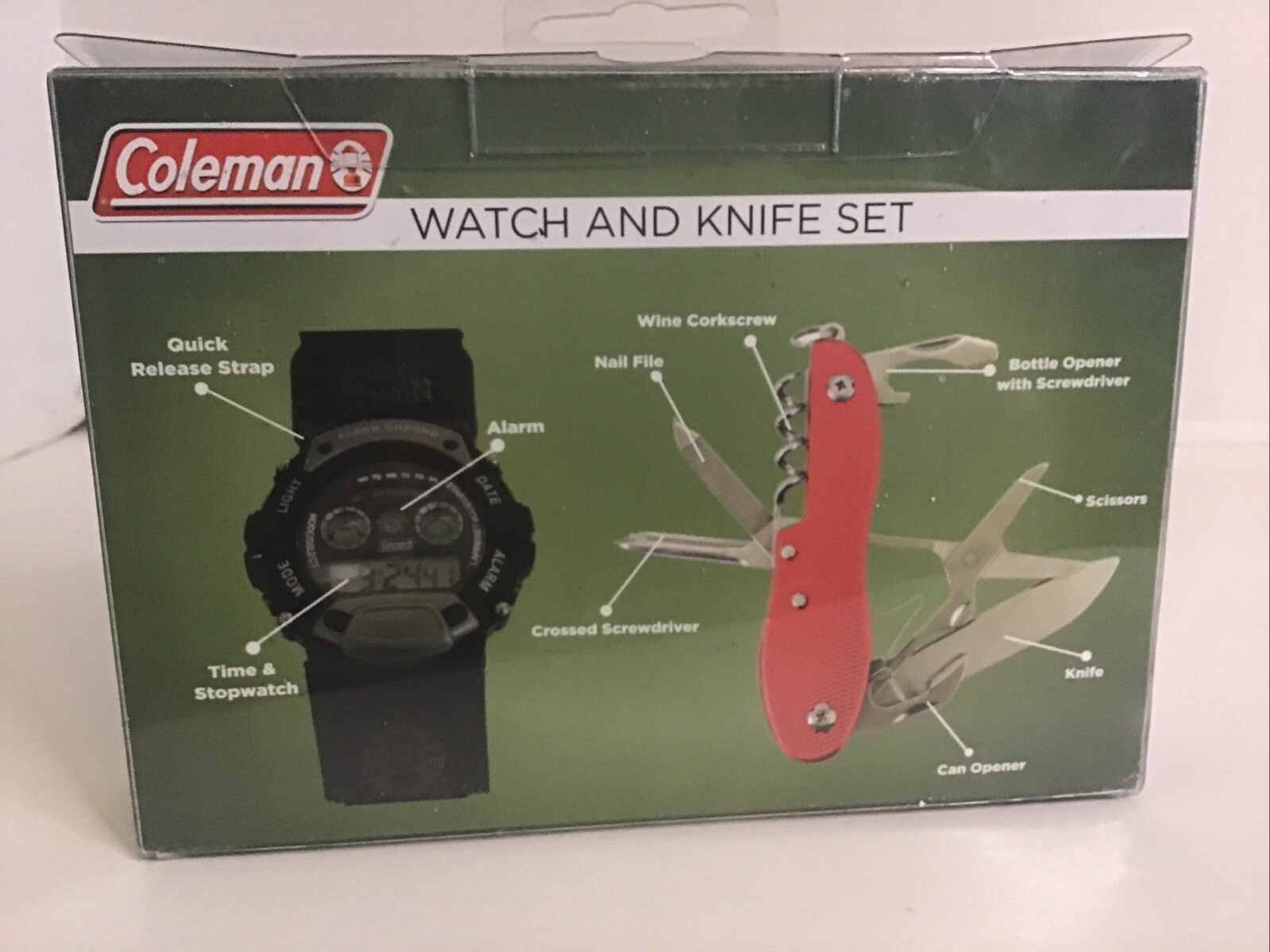 Coleman Night Sight Black And Gray Digital Watch With Band & Multipurpose Knife