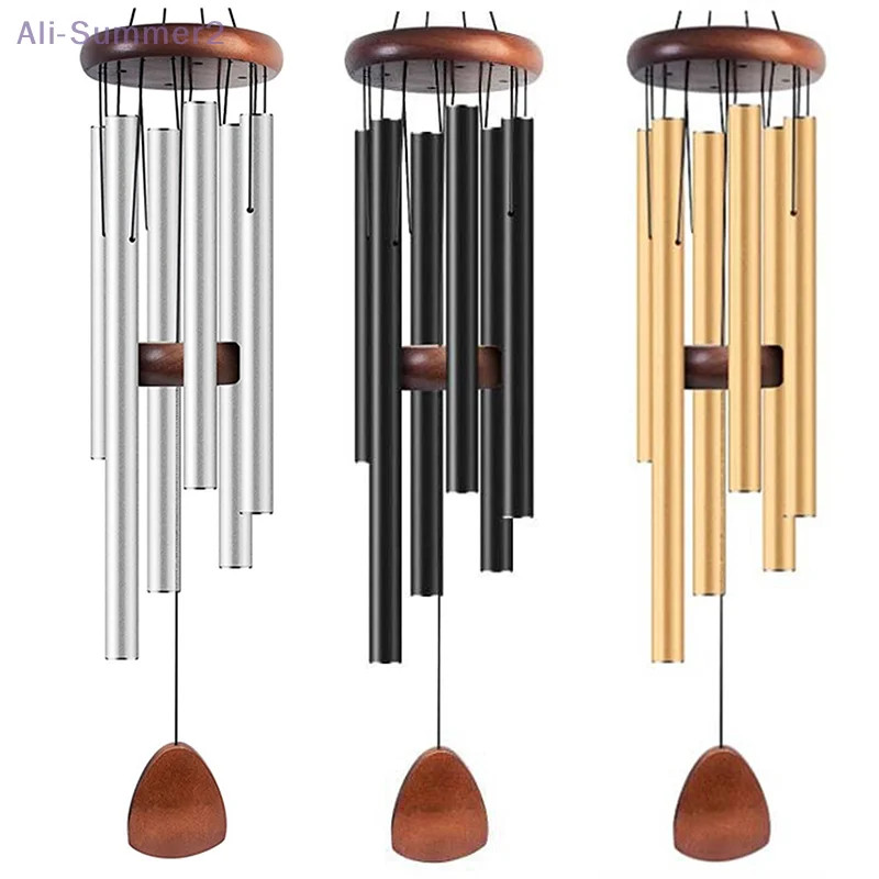 New Retro Wood Aluminum Wind Chime 6 Tube Balcony Decor Fast Shipping