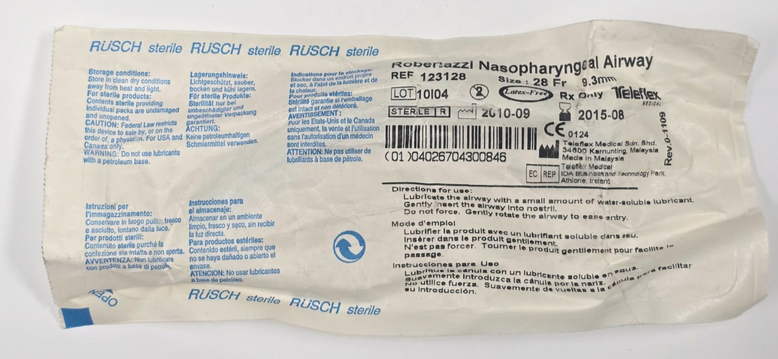 US Military Rusch Robertazzi Nasopharyngeal Airway FOR TRAINING USE
