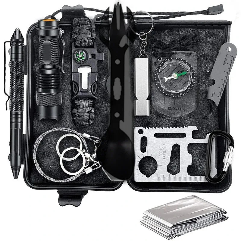 Emergency Survival Kit First Aid Outdoor Camping Hiking Car SOS Gear Black