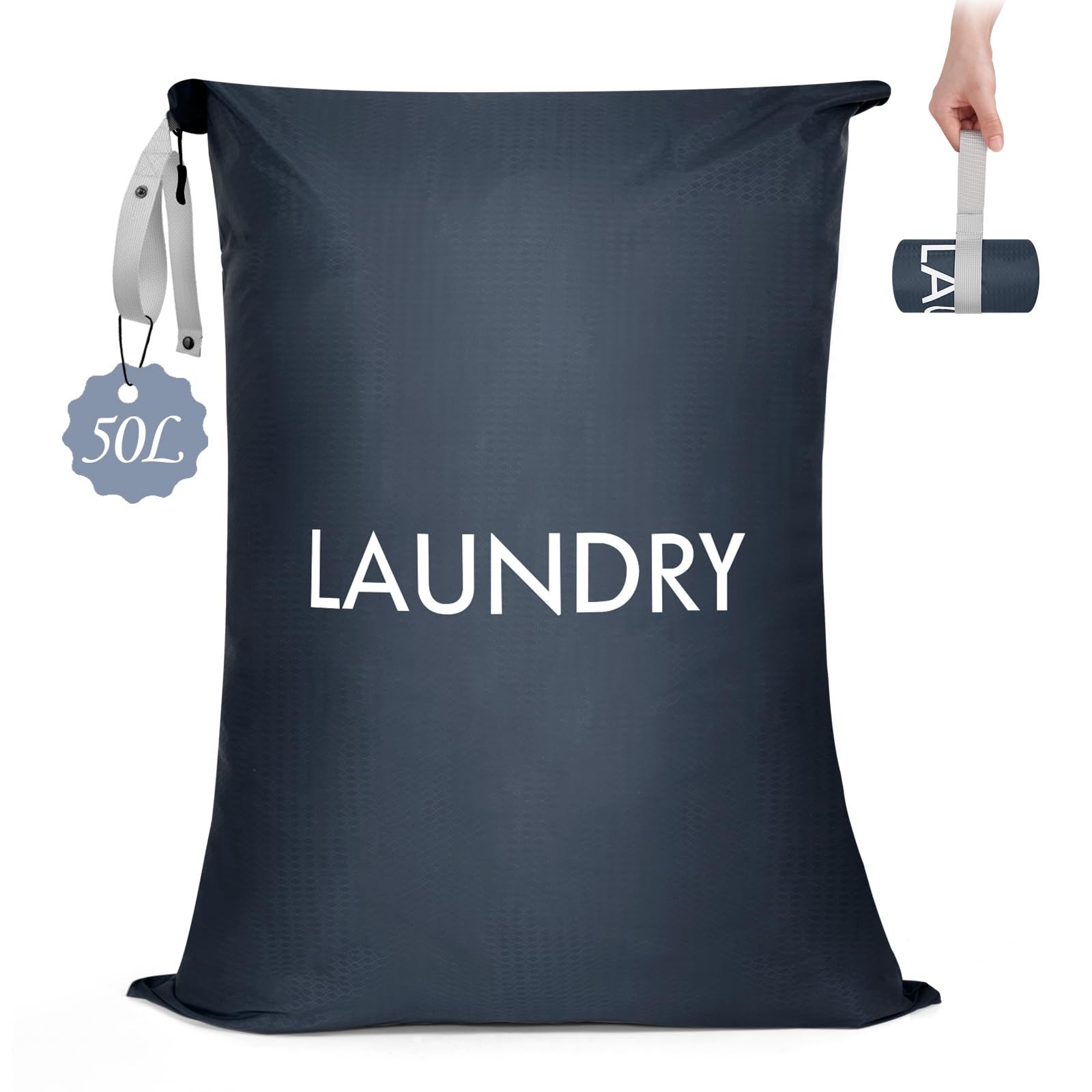 MissBoy Laundry Bag, Nylon Dirty Clothes 27.5 inches x 20 inches, Navy Blue