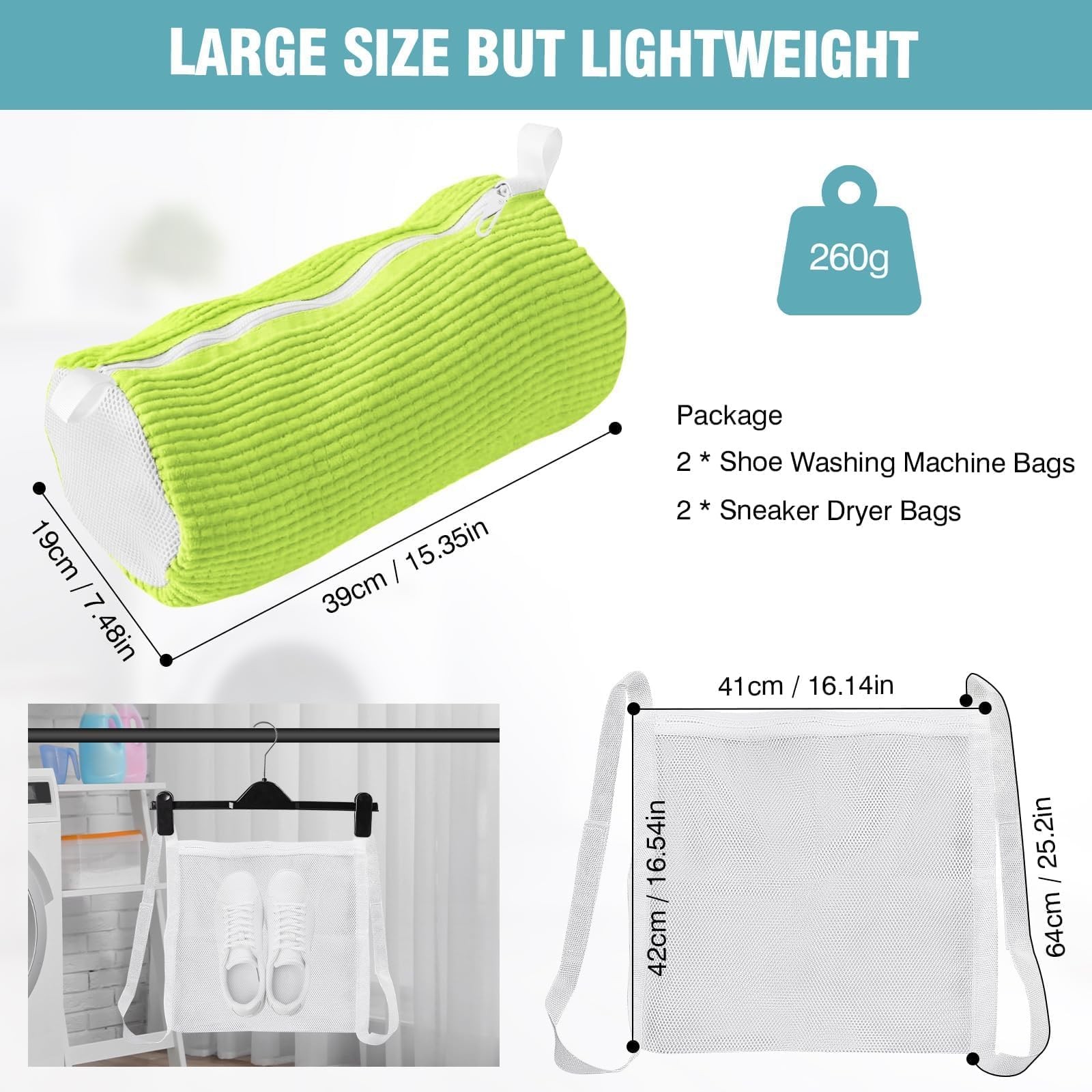 Shoe Washing Machine Bag, Laundry Bag for Washer and 2 PACK, Green