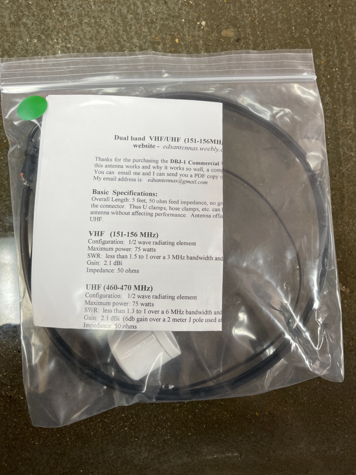 Ed Fong GMRS/MURS Antenna -DBJ-1 Commercial (pvc pipe not included)(green tag)
