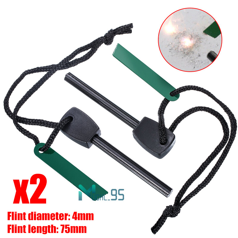 2x Fire Starter Flint Steel Striker Survival Kit Ferro Rod Outdoor Camping Tools