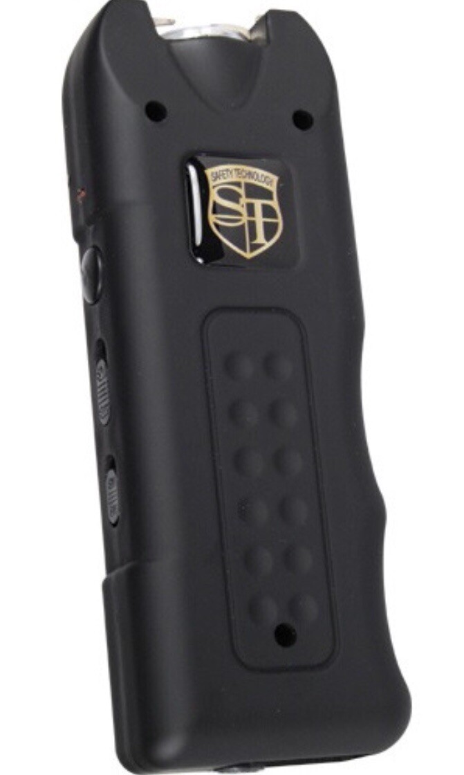 POLICE BLACK Rechargeable LED Stun Gun + Case PERSONAL ALARM WOMEN Self Defense