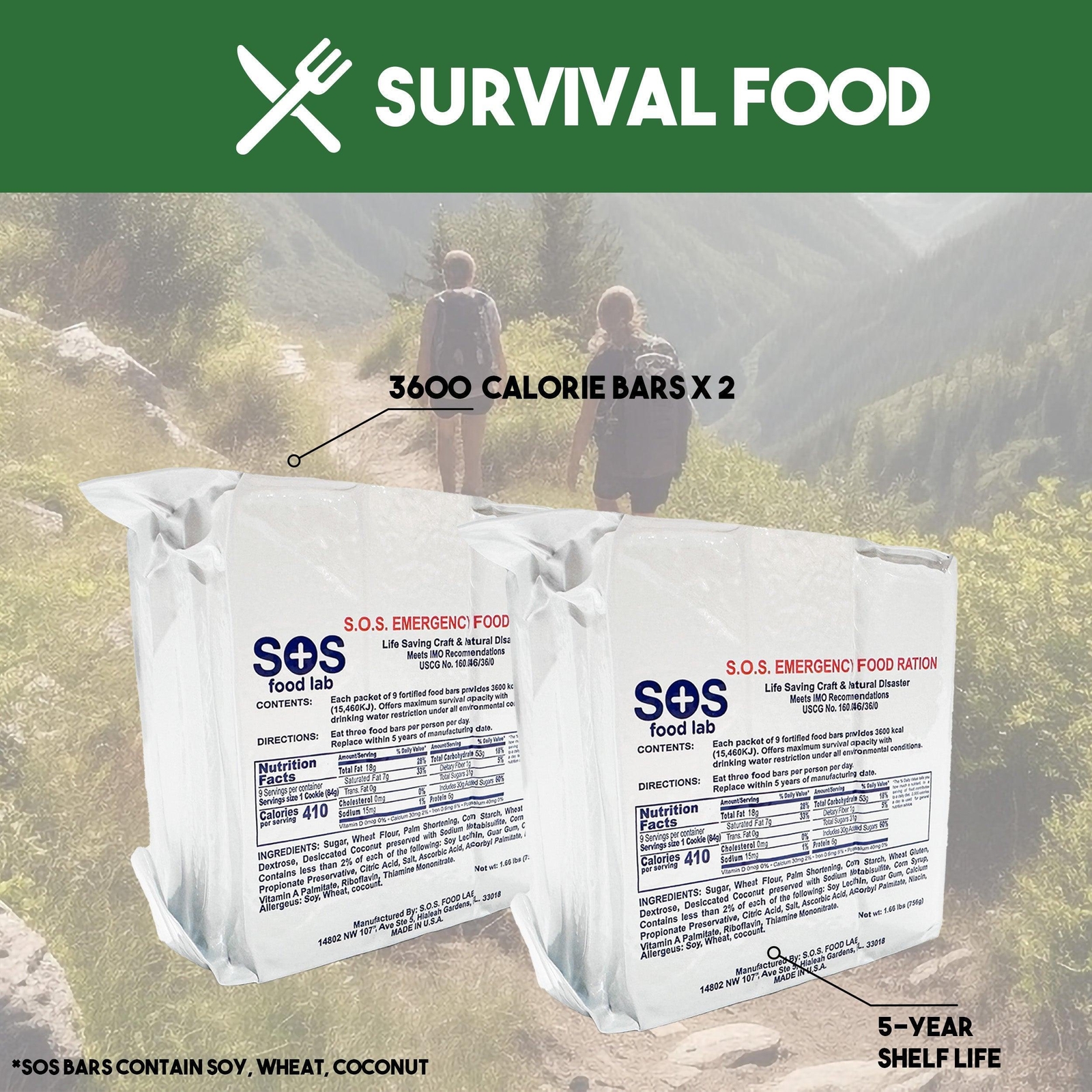 2 Person 72 Hour Essentials Survival Bug Out Bag with Food, Water, and Shelter