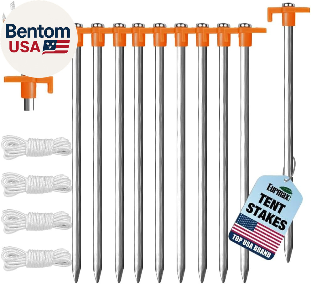 USA 10-Pack Secure Protection Galvanized Tent Stakes,Rust-Proof Steel Canopy Anc