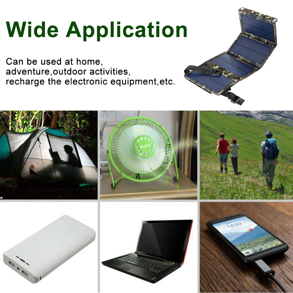 Folding 80W USB Solar Panel Power Bank Outdoor Camping Hiking Phone Charger US