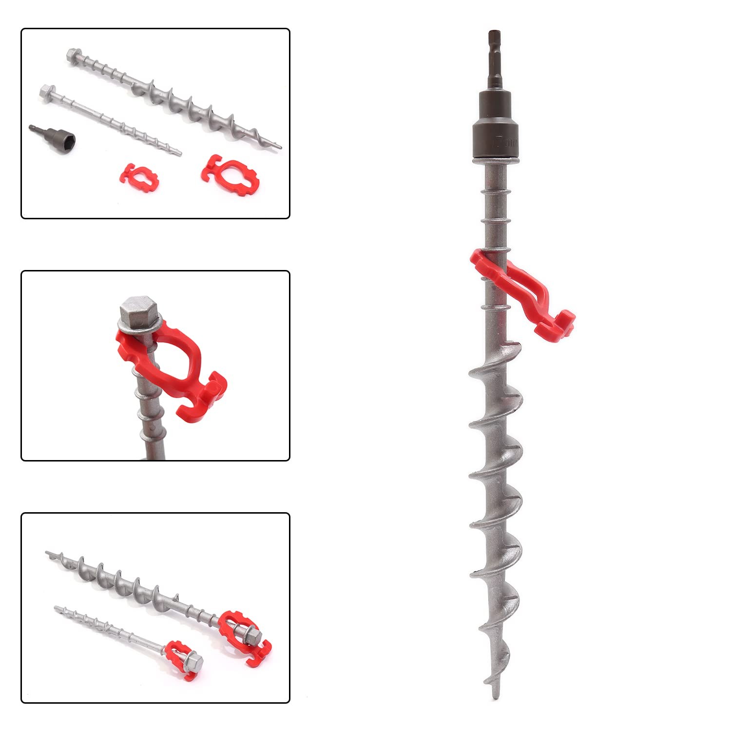 GarfatolRv 12 Pcs Aluminum Ground Anchors, Non-Rust Cast 6B+6M, Silver,red