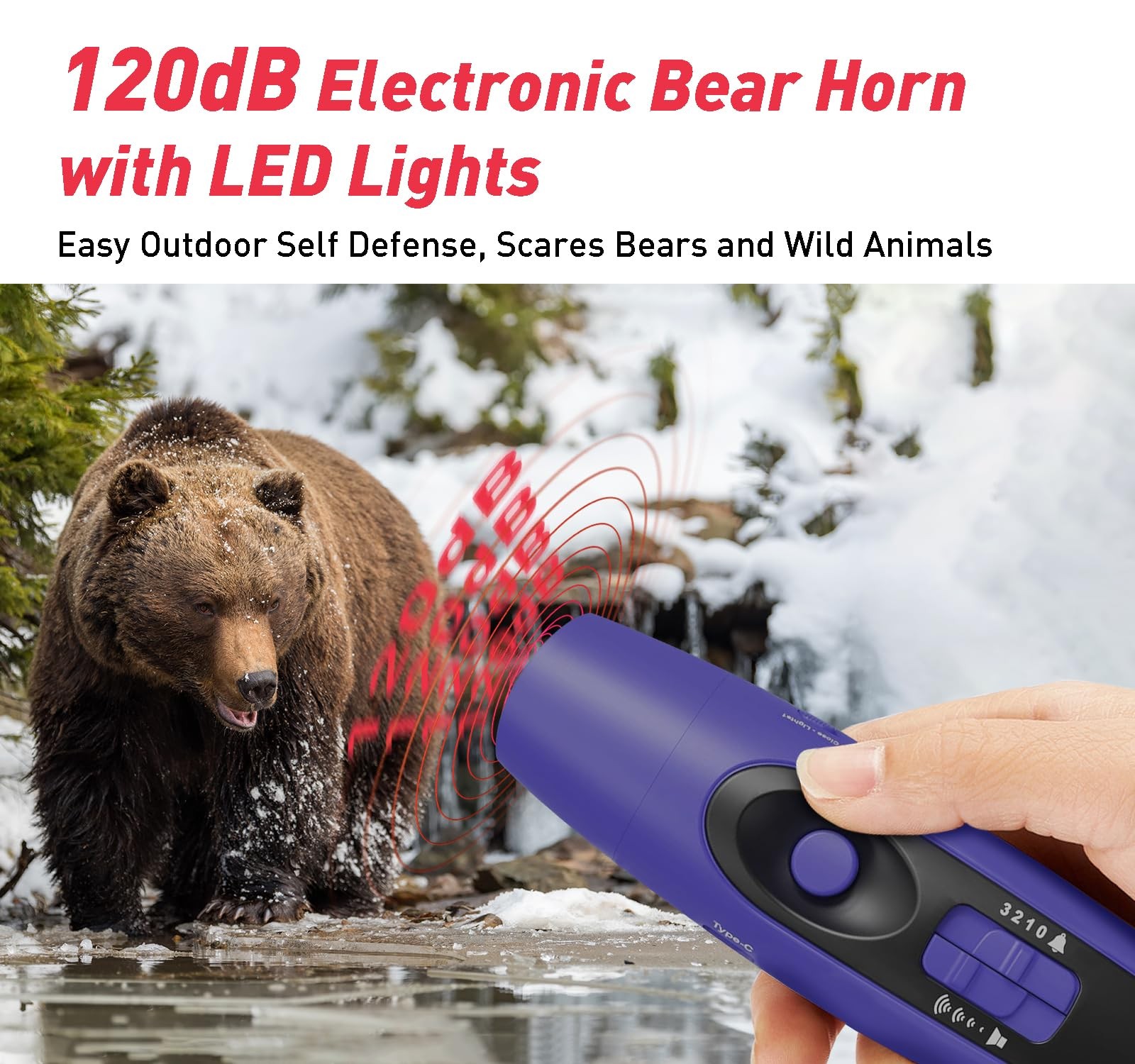 Rechargeable Bear Horn – 120dB Electronic Air Horn for Bears with 4 Volume Le…