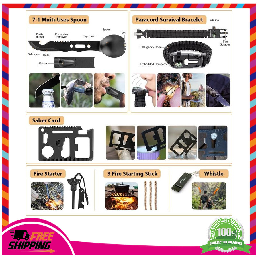 250Pcs Survival Kit First Aid Kit with Emergency Tent Molle Bag for Camping Gear