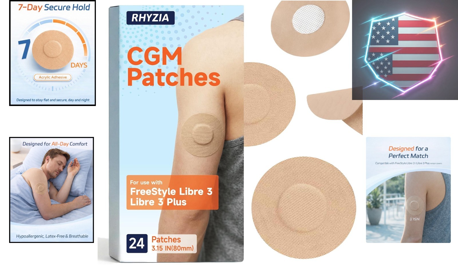 Freestyle Libre 3/Libre 3 Plus Sensor Covers, 24-Pack CGM Adhesive Patches, U…