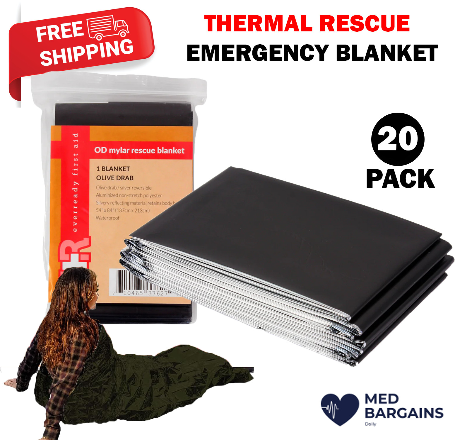 Ever Ready Emergency Rescue Space Thermal Mylar Blankets 52″ x 84″ – 20 Pack