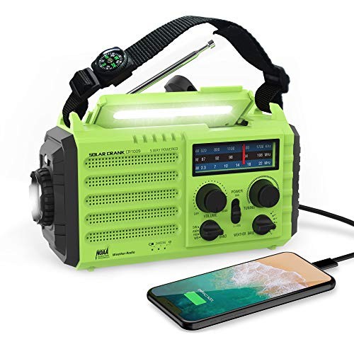 Weather Radio,5000mAh Solar Hand Crank Emergency Radio for Household&5 Green