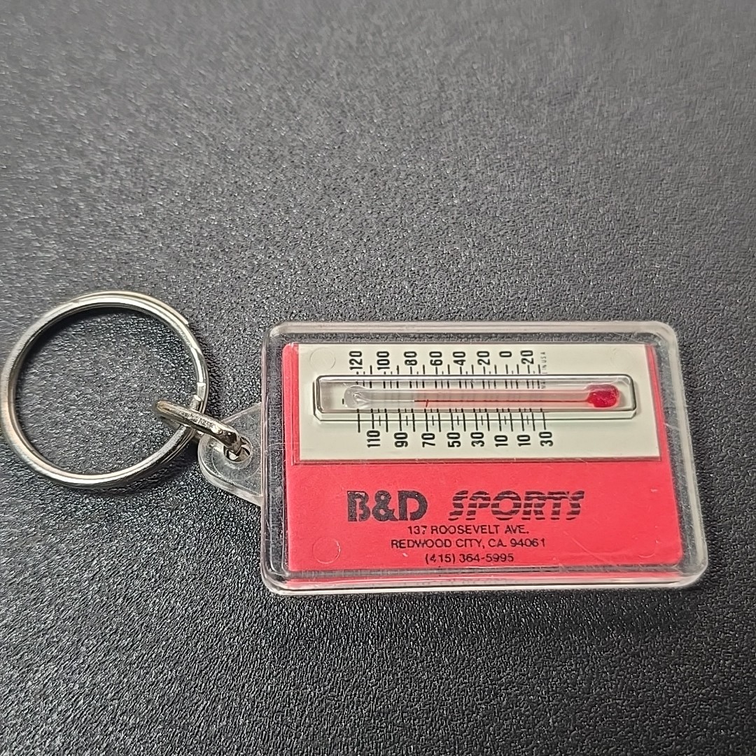 Vtg Hong Kong B&D Sports Zip-O-Gage Zipperpull Thermometer Keychain