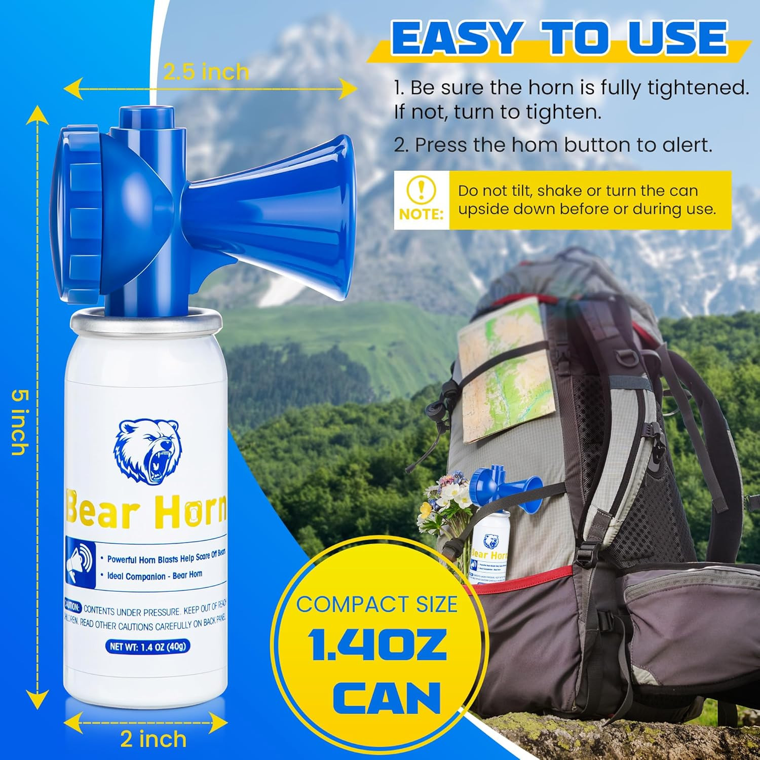 1.4Oz Bear Horn Self Defense, Loud Air Horn for Wild Animals, 120Db Heard up to