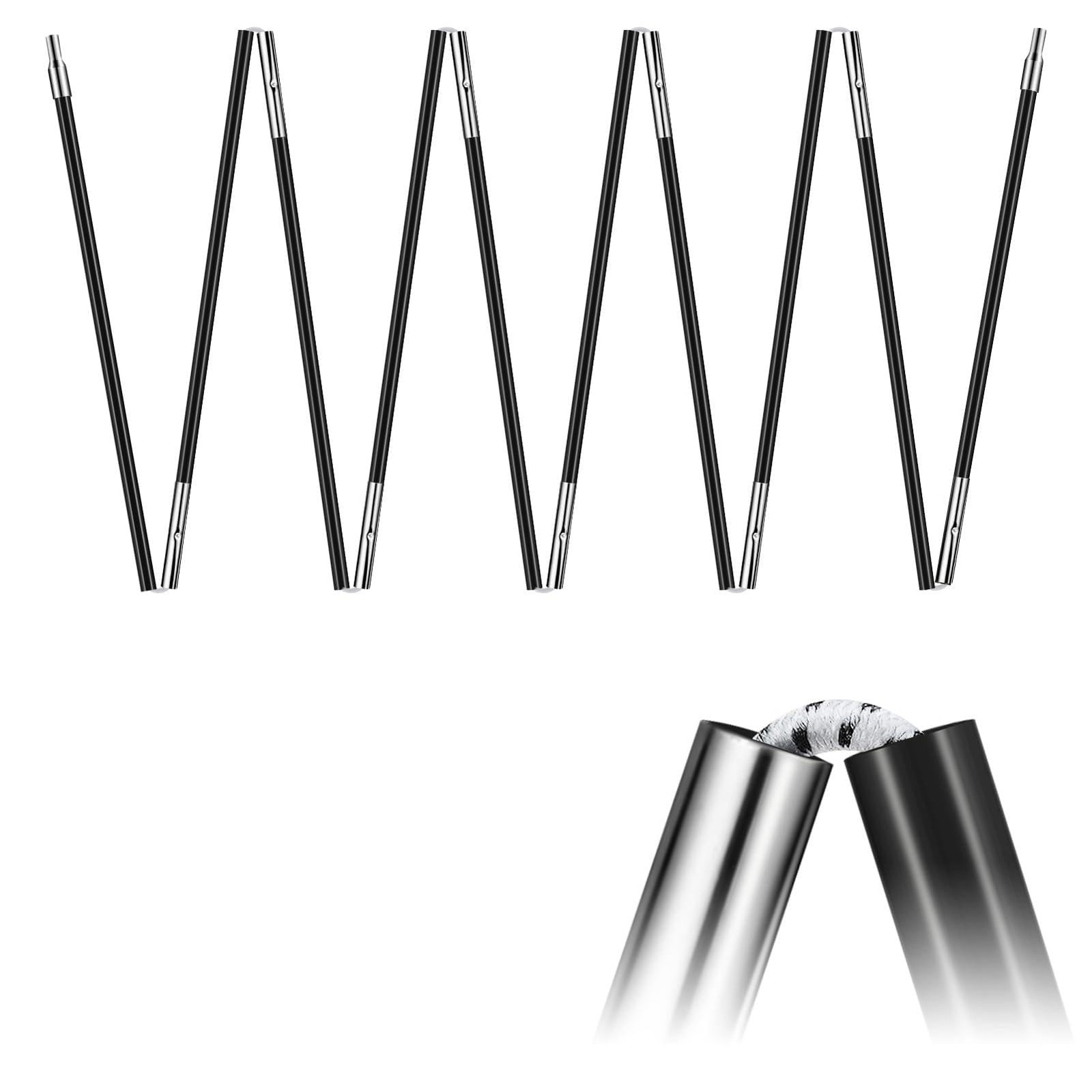 Yaocom 13.25ft 8.5mm Fiberglass Tent Poles Replacement 13.25ft, silver, black