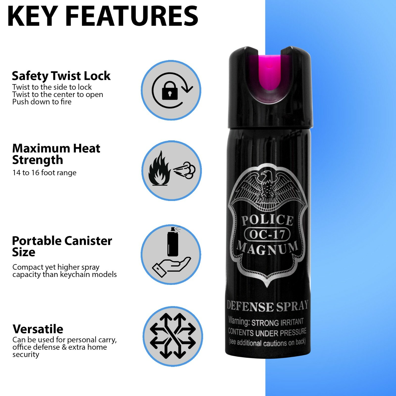 POLICE MAGNUM 2 Pack 3oz Hot Pink Safety Lock OC Pepper Spray For Self Defense