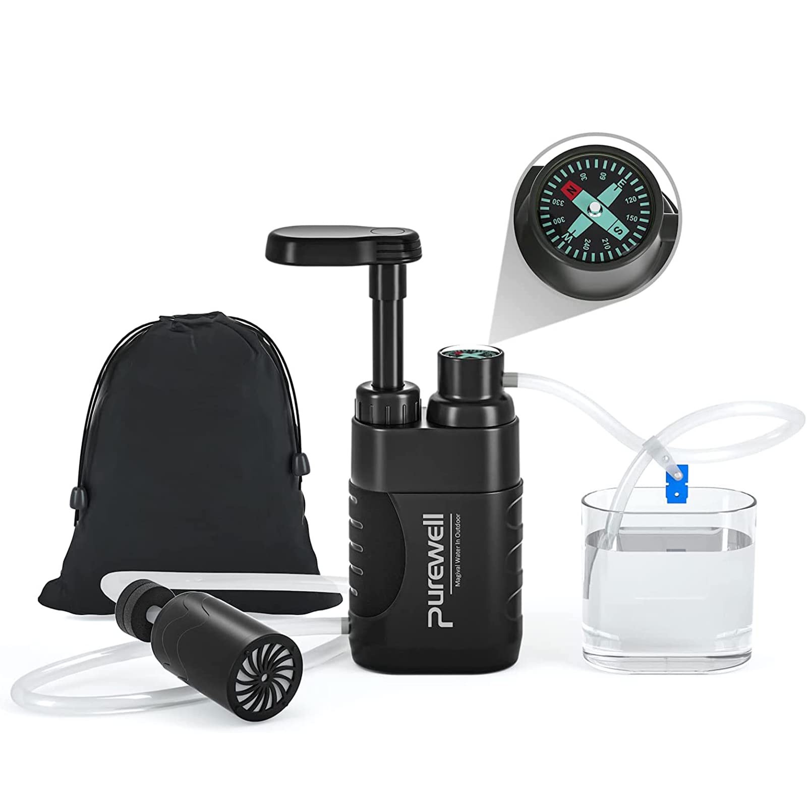 Water Filter Outdoor Survival Portable with Pump for Camping Hiking Trekking …