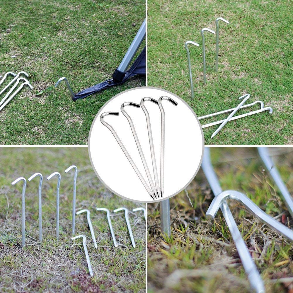 Tent Pegs – 12Pcs Aluminium Stakes with Hook – 7″ Hexagon Silver