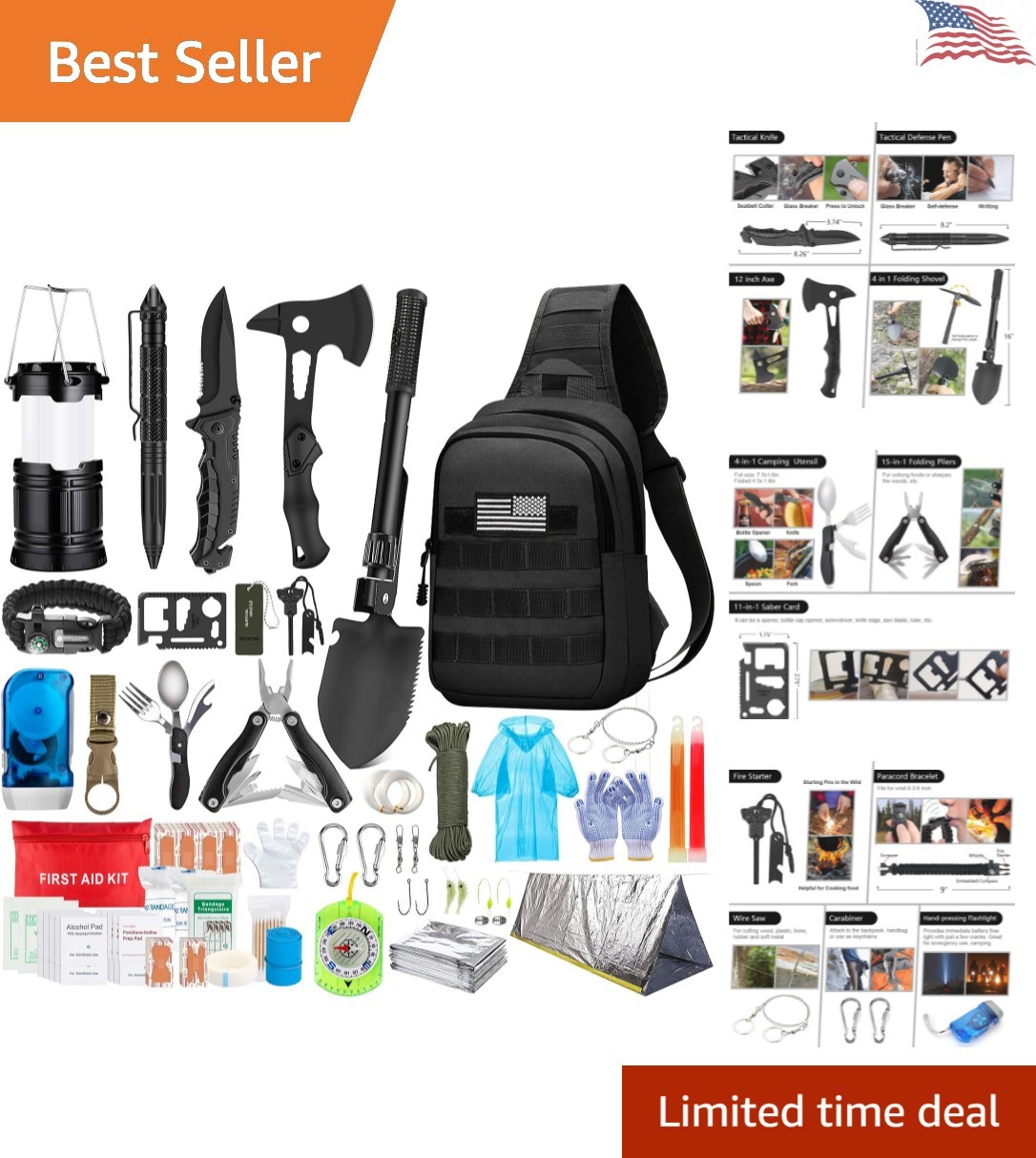 Lightweight 151-Pcs Emergency Survival Kit with Tactical Tools & First Aid Gear