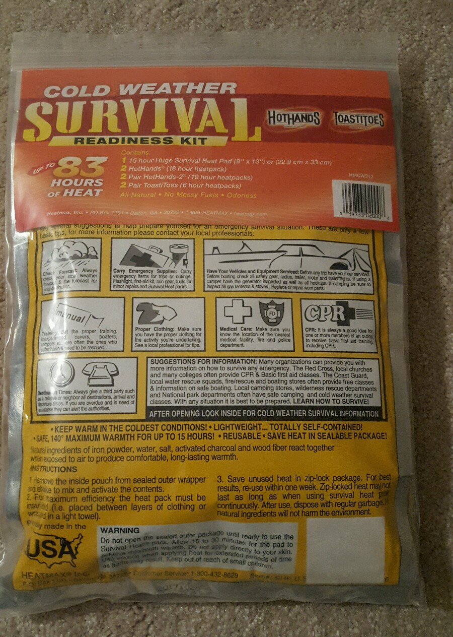 NEW HeatMax HotHands Cold Weather Survival Readiness Kit Heat Max Hot Hands