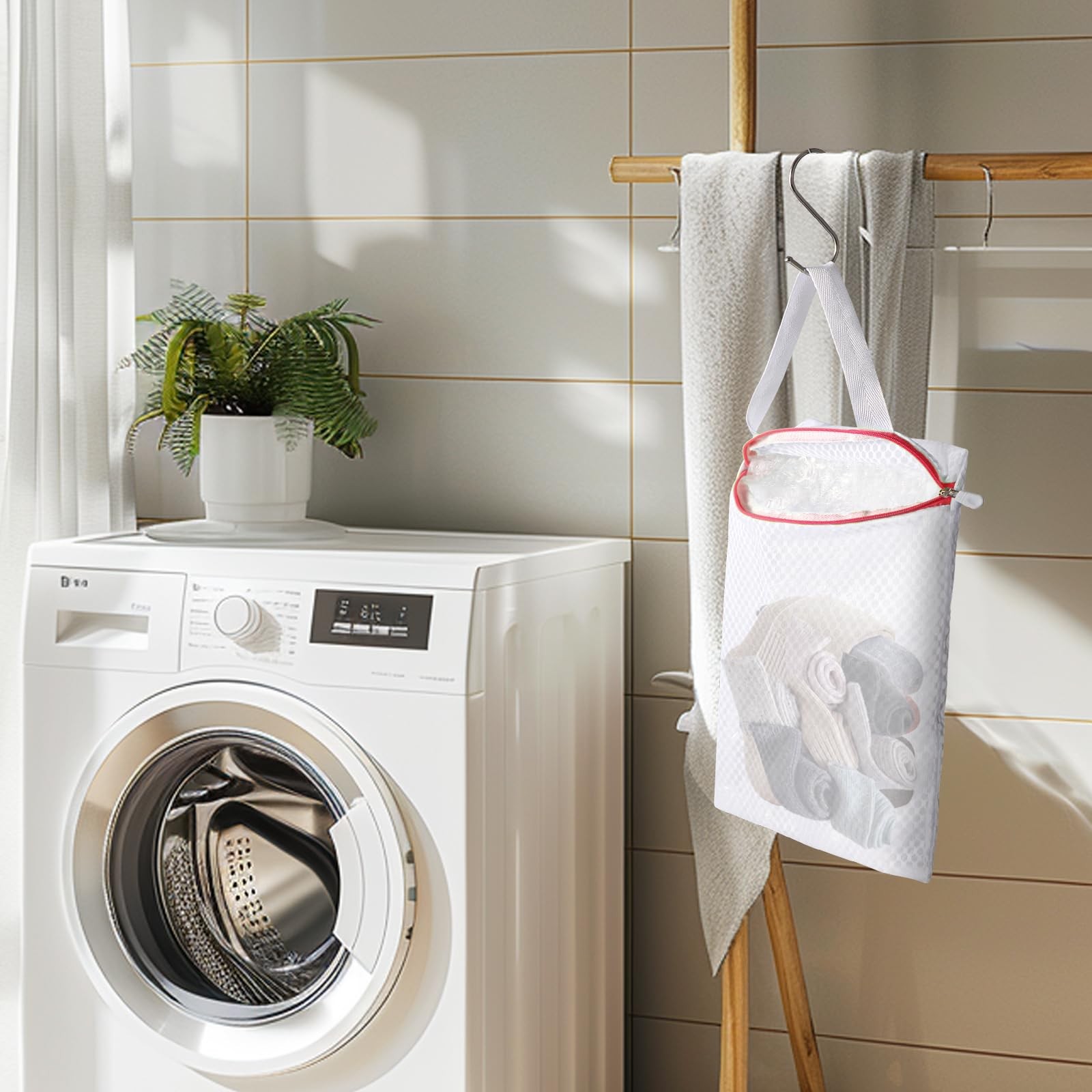 Ouvlaiz 5-Pack Sock Laundry Bags with Metal Hooks, 10×12inch 5-Pack, 5-Color