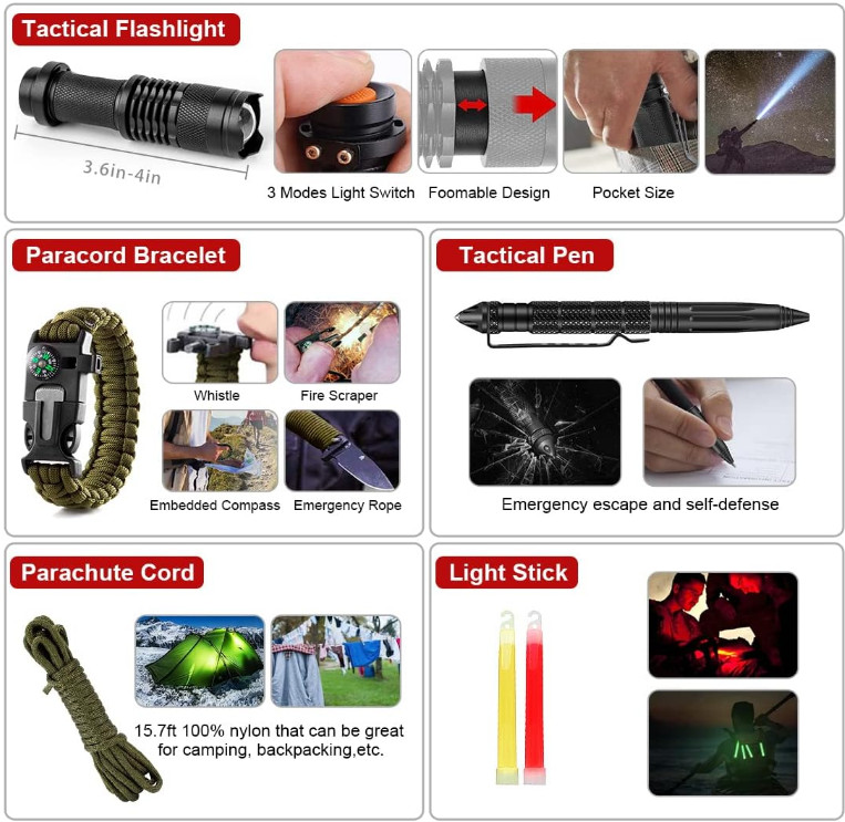 Emergency Survival Kit Bag First Aid Bug out Tactical Prepper Kit 222 Pcs Bag