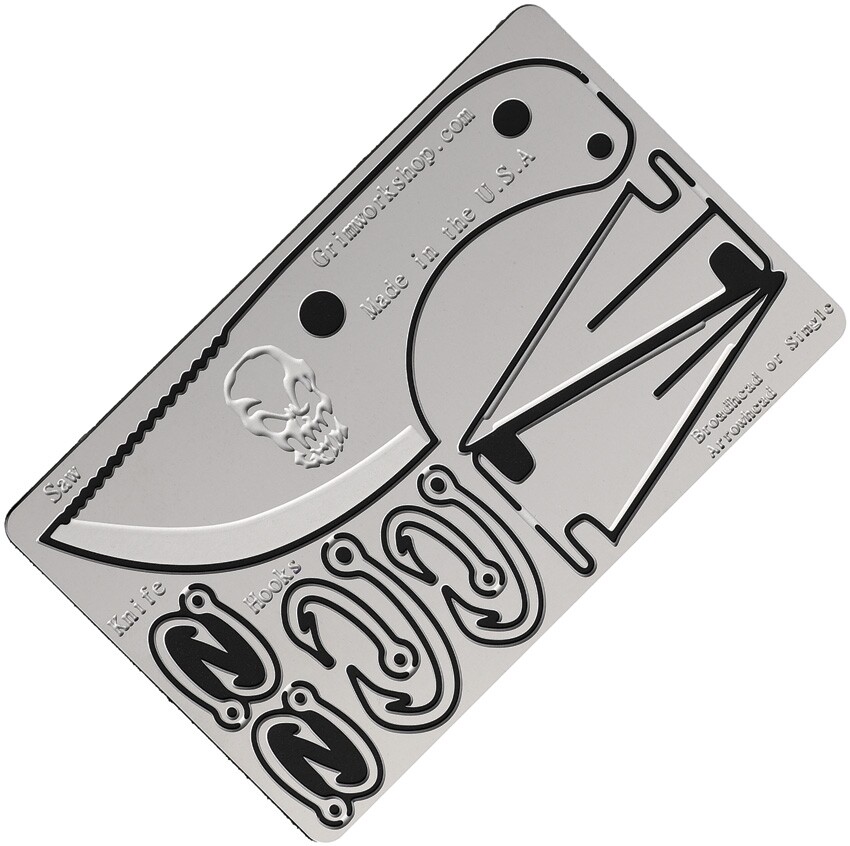 Grim Workshop Bushcraft Card Knife w/ Serrated Top Edge Broadheads Fishing Hooks