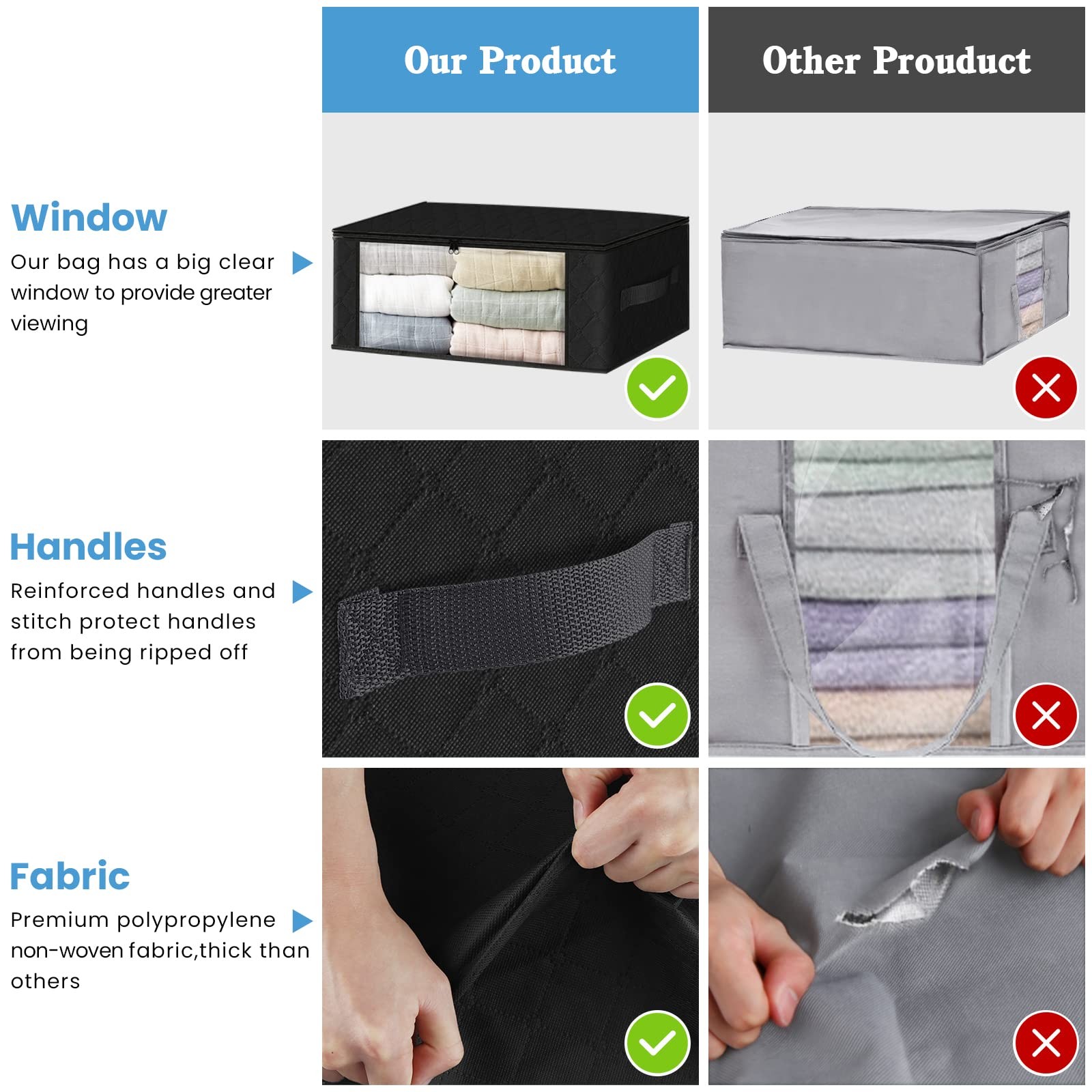 HomeHacks Storage 10-Pack Clothes Organizer Bags 10 Pack, Black