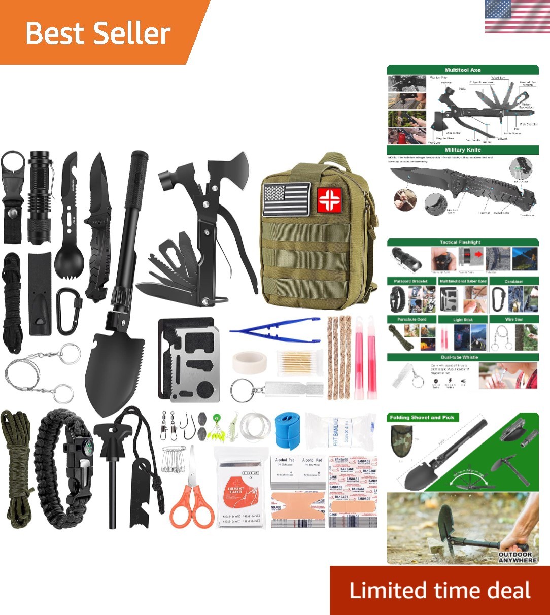 Survival Kit and First Aid Kit, 142Pcs Professional Survival Gear and Supplie…
