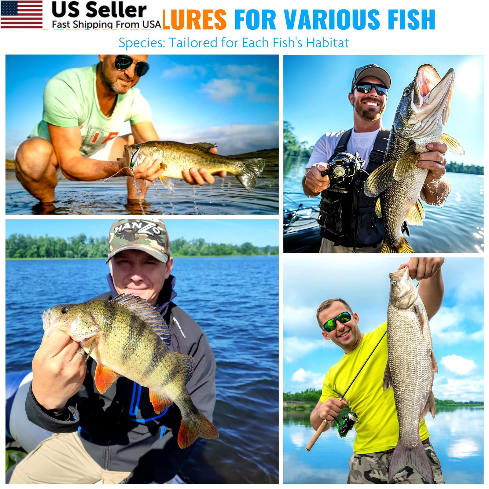 PLUSINNO Fishing Lures Tackle Box Gifts for 5, 68pcs Accessories Kit