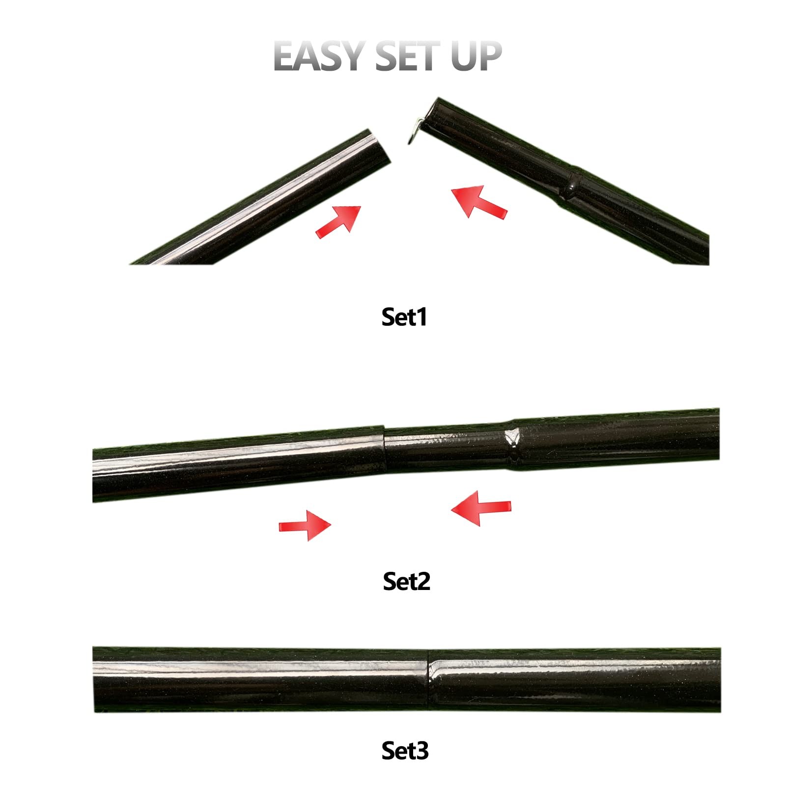Tent Poles Adjustable Tarp Steel Rods for Canopy Camping Black