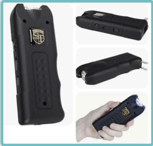 POLICE BLACK Rechargeable LED Stun Gun + Case PERSONAL ALARM WOMEN Self Defense