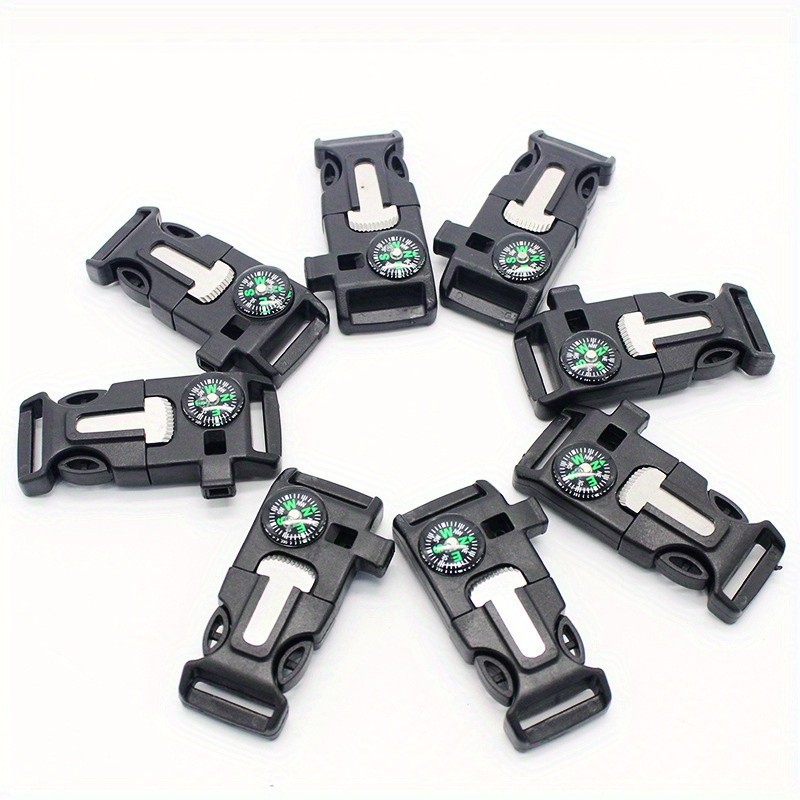 4pcs Outdoor Survival Buckle with Compass Whistle Fire Starter Black Backpack
